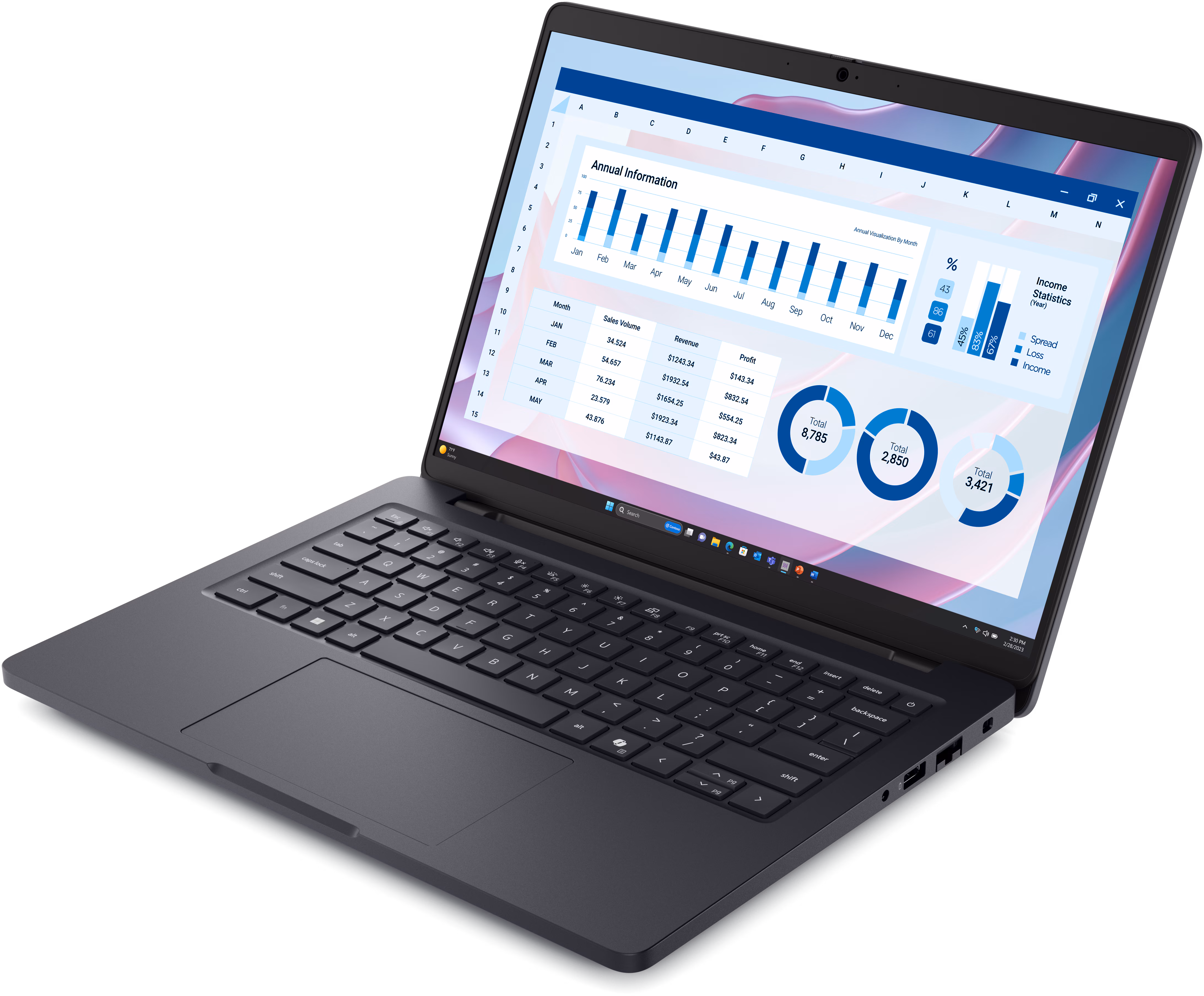 Dell Pro Max 14 Laptop — pohľad zhora na prémiové šasi a veko displeja