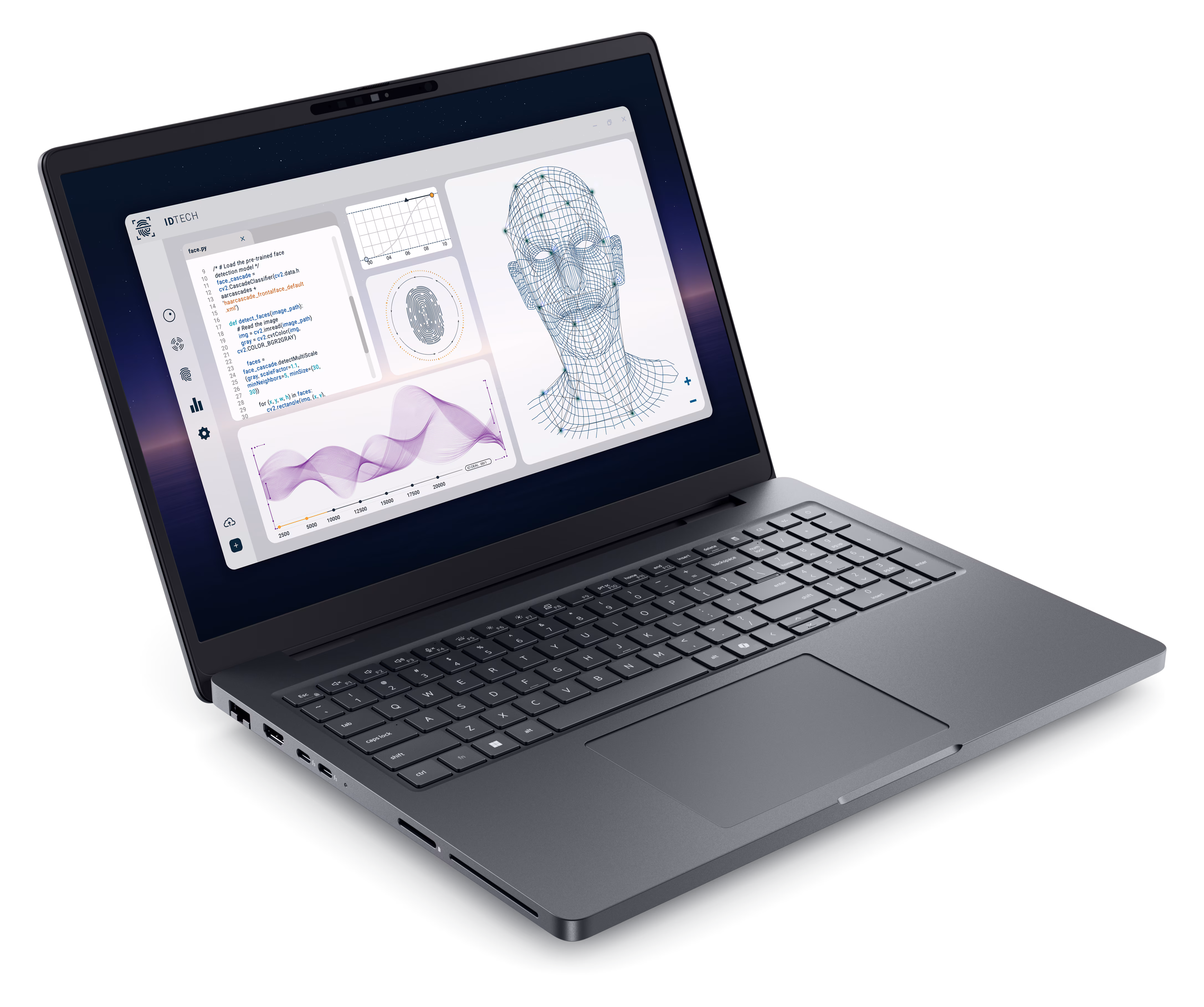 Dell Pro Max 16 Plus Laptop — bočný pohľad z profilu s konektormi a chladením