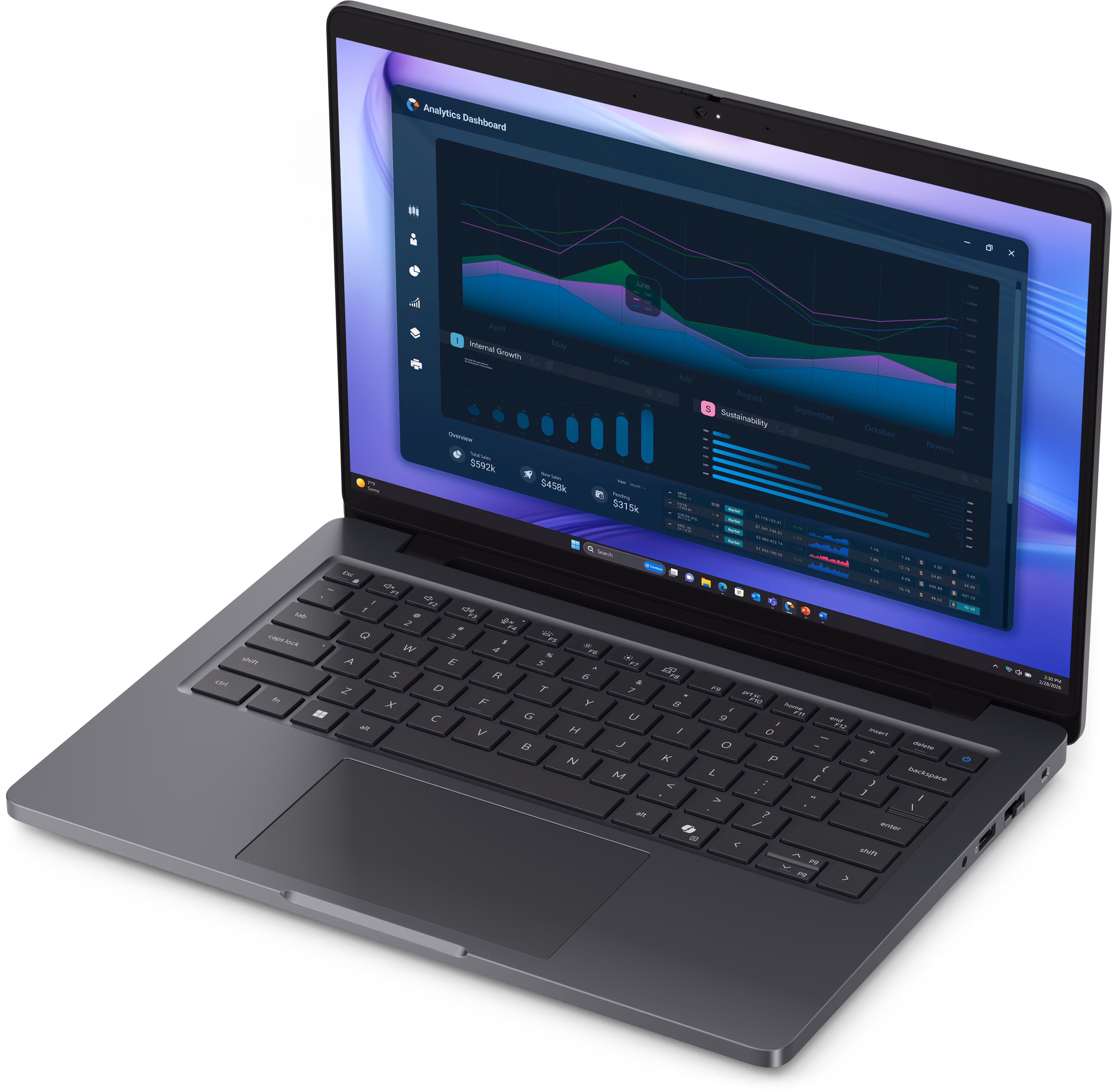 Dell Pro Precision 5 Series 14 Laptop — pohľad zhora na prémiové šasi a veko displeja