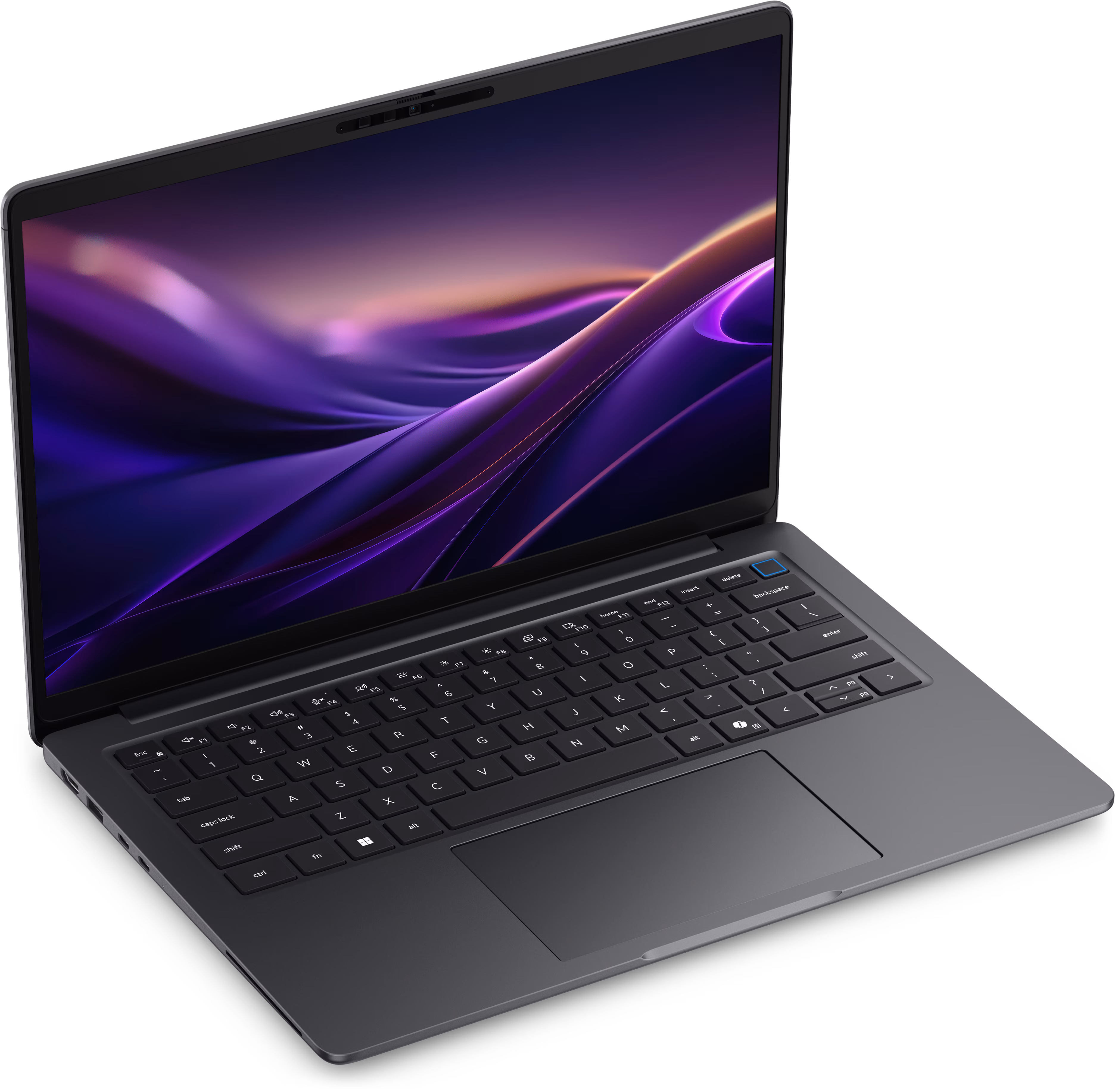 Dell Pro Precision 5 Series 14S Laptop — bočný pohľad z profilu s konektormi a chladením