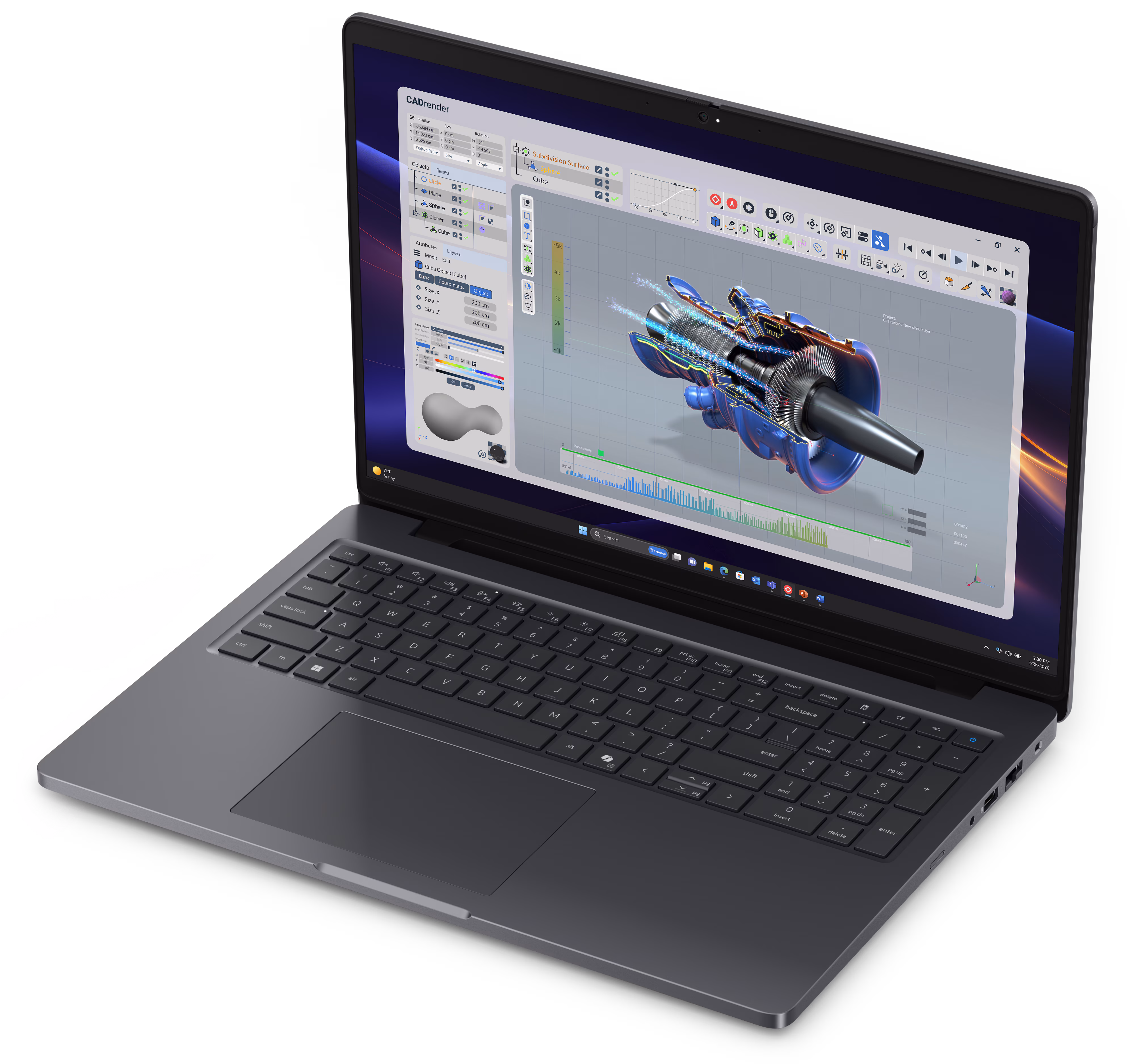 Dell Pro Precision 5 Series 16 Laptop — pohľad zhora na prémiové šasi a veko displeja