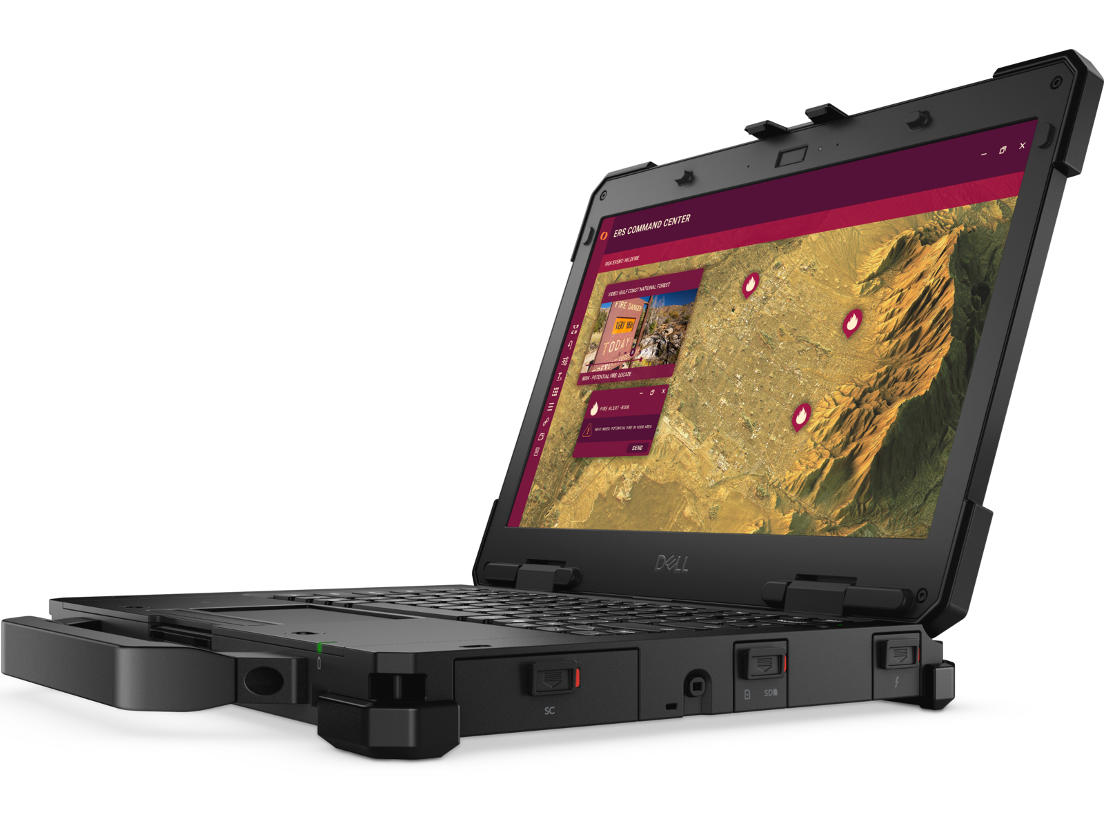 Dell Pro Rugged 13 Laptop — pohľad zhora na prémiové šasi a veko displeja