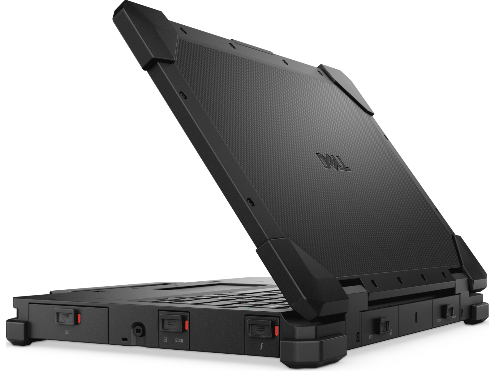 Dell Pro Rugged 13 Laptop — zadná strana s napájacím konektorom a Thunderbolt portami