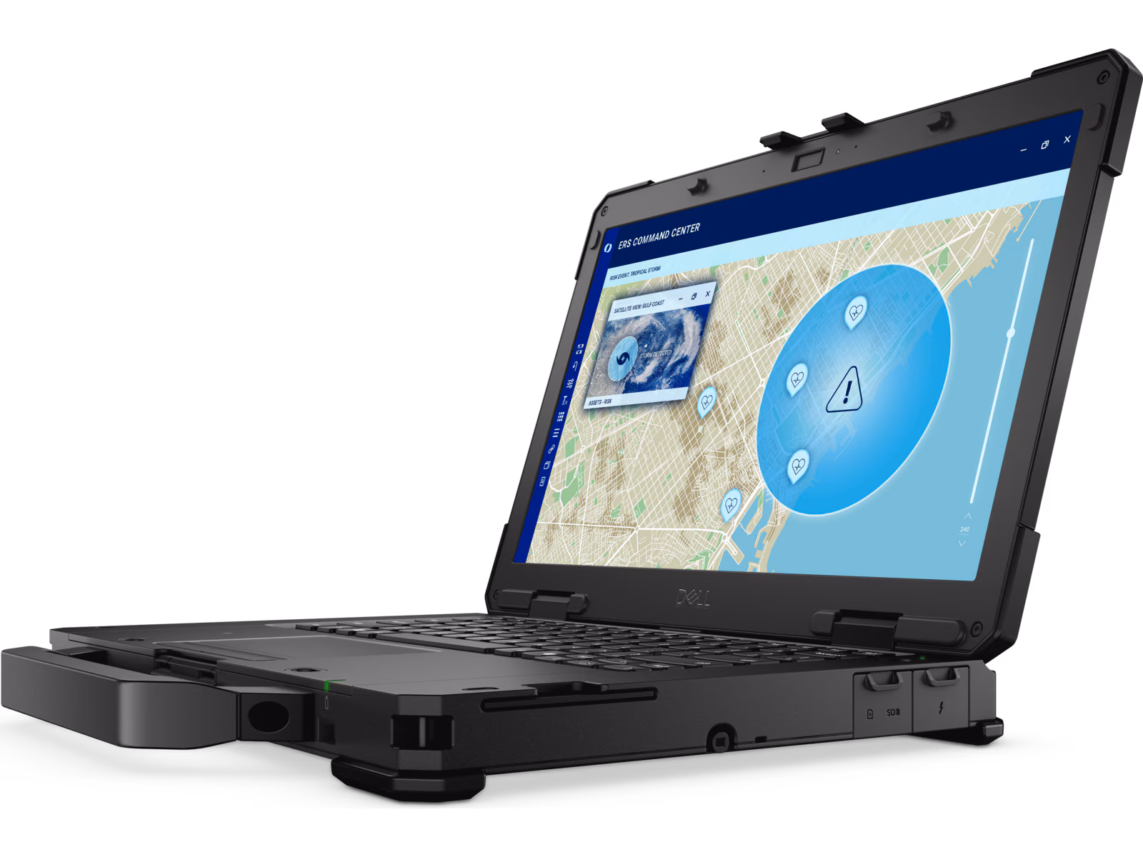 Dell Pro Rugged 14 Laptop — pohľad zhora na prémiové šasi a veko displeja