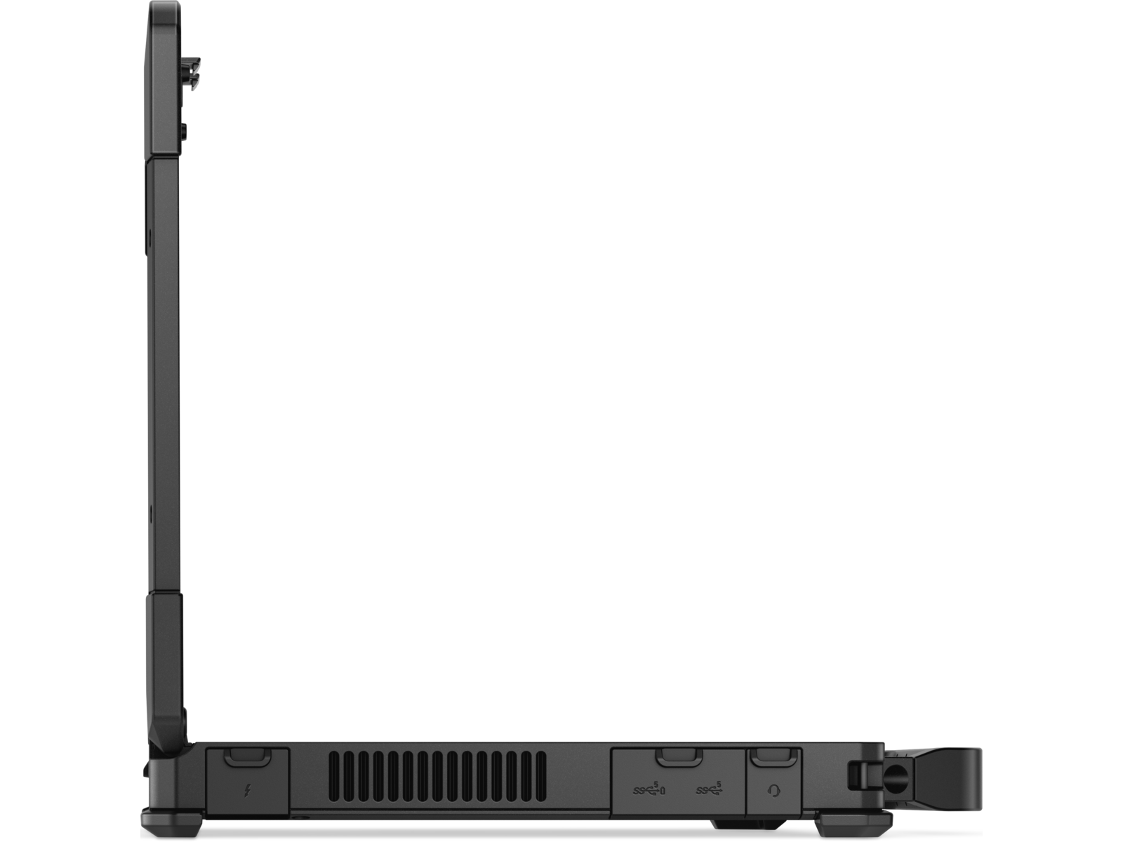 Dell Pro Rugged 14 Laptop — zadná strana s napájacím konektorom a Thunderbolt portami
