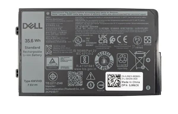 DELL Baterie/ 2-článková/ 35.6Wh/ Li-ION/ pro Latitude 7230 Rugged Extreme (P/N: 451-BCZJ) DELL Baterie/ 2-článková/ 35.6Wh/ Li-ION/ pro Latitude 7230 Rugged Extreme (451-BCZJ) — pohľad 1 | Originálny Dell produkt