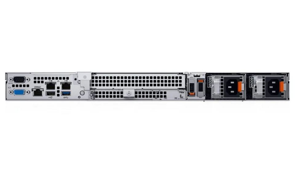 DELL PowerEdge R360/ 8x 2.5/ Xeon 6333P/ 32GB/ H755/ 2x 480GB SSD/ iDRAC 9 Enterprise 16G/ 1x 700W/ 3Y Basic on-site – Zadný panel servera a rozhranie iDRAC