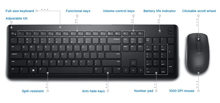 cDell Wireless Keyboard and Mouse-KM3322W - US International (QWERTY) (KM3322W-R-INT) — originálny produkt Dell