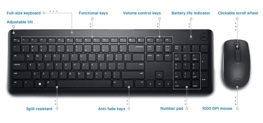 cDell Wireless Keyboard and Mouse-KM3322W - US International (QWERTY) (P/N: KM3322W-R-INT) cDell Wireless Keyboard and Mouse-KM3322W - US International (QWERTY) (KM3322W-R-INT) — pohľad 1 | Originálny Dell produkt