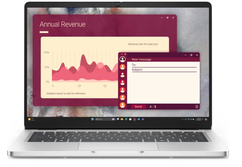 Dell Pro 14/PC14250/U7-255U/14"/WUXGA/16GB/512GB/Intel int/W11P/Platinum/3R NBD – Pohľad na podsvietenú klávesnicu a porty notebooku Dell Pro 14